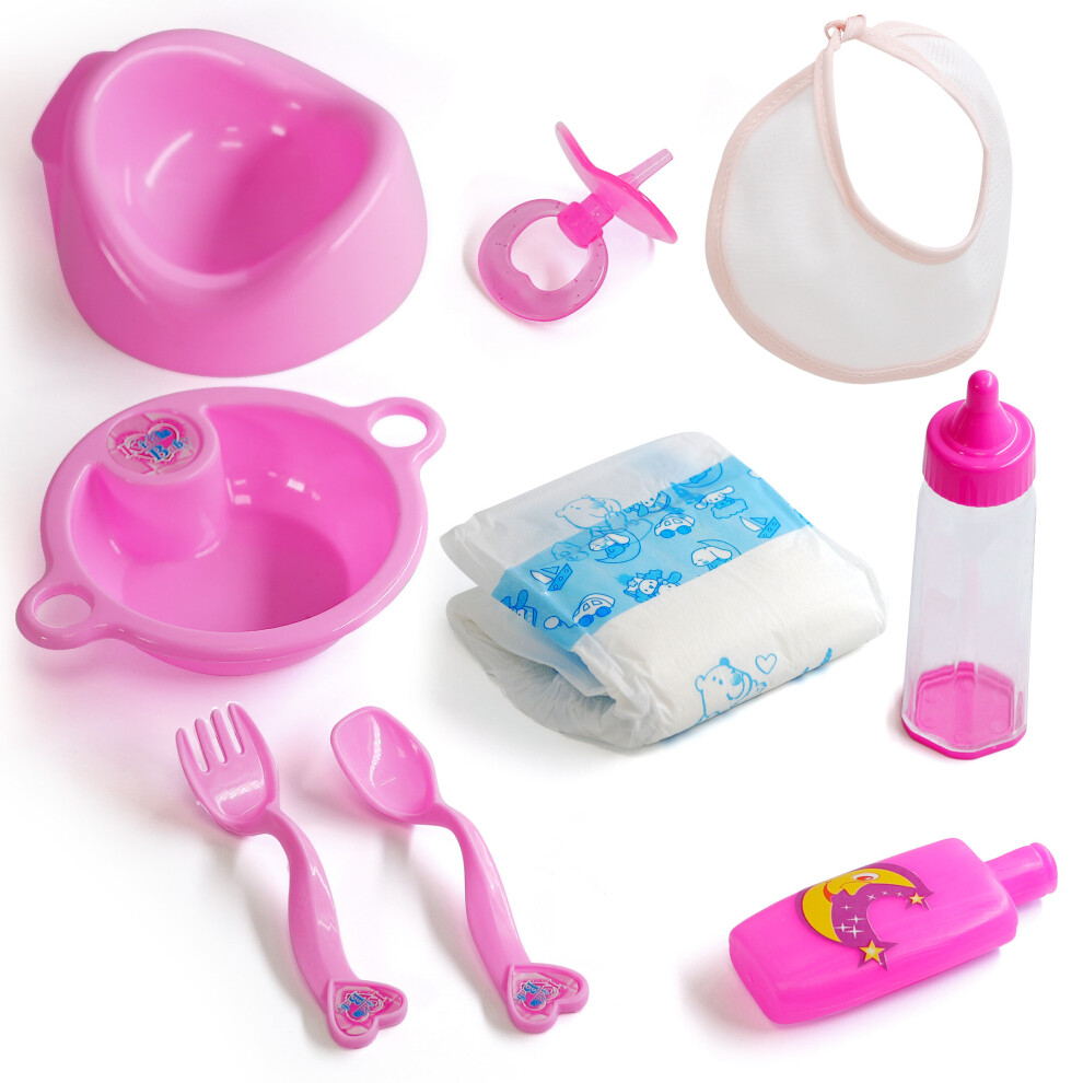 Bibi Doll Baby Doll Feeding Accessories Set & Nappy Kit Milk Bottle Dummy Potty