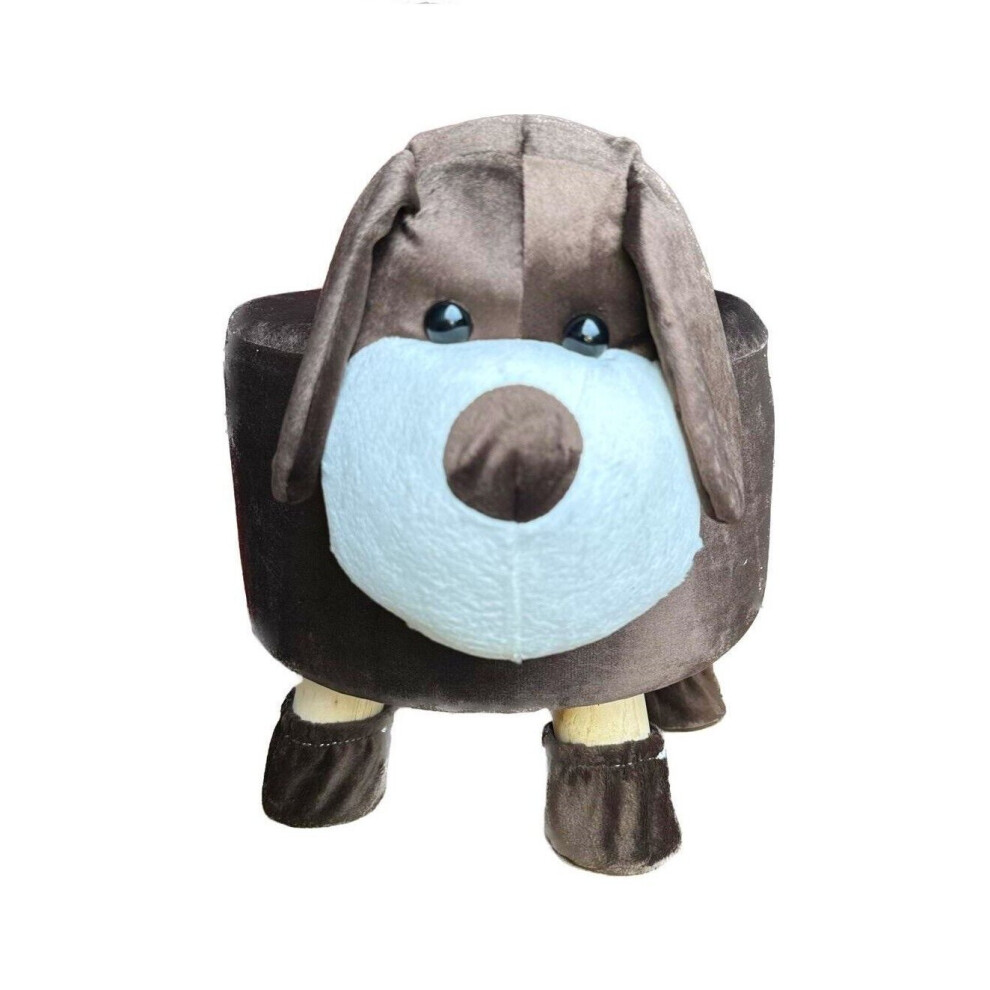 Homion Step Stool Dog Design Wood Legs Children Foot Stool Plush Playroom Nursery Round