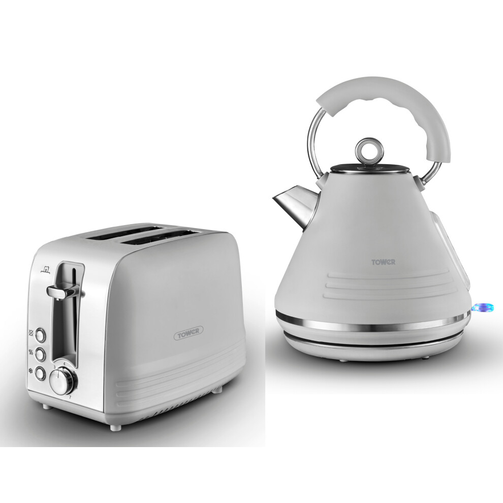 Tower Ash Grey 1.7L 3KW Pyramid Kettle & 2 Slice Toaster Set