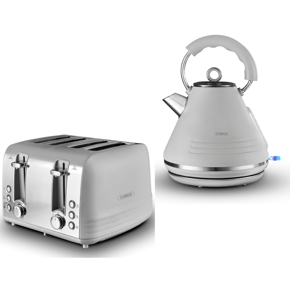 Tower Ash Grey 1.7L 3KW Pyramid Kettle & 4 Slice Toaster Set