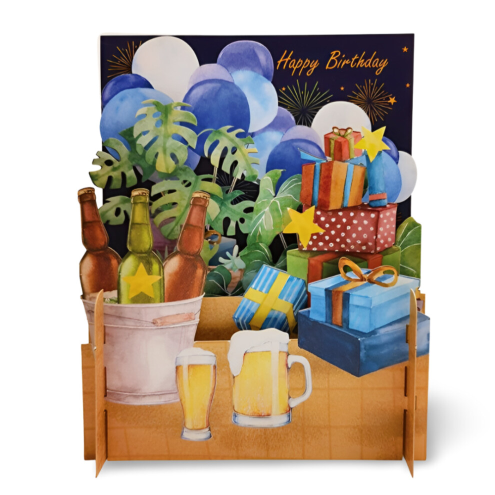 Happy Birthday Beer & Presents 3D Pop Up Greeting Card By Alljoy Cards