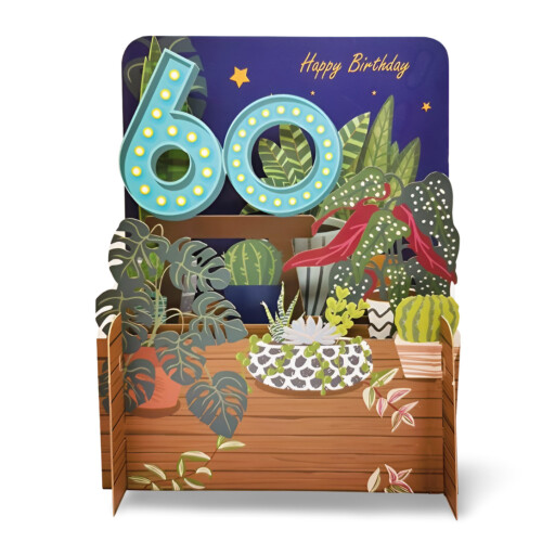 Happy 60th Birthday Botanical Plants 3D Pop Up Greeting Card By Alljoy
