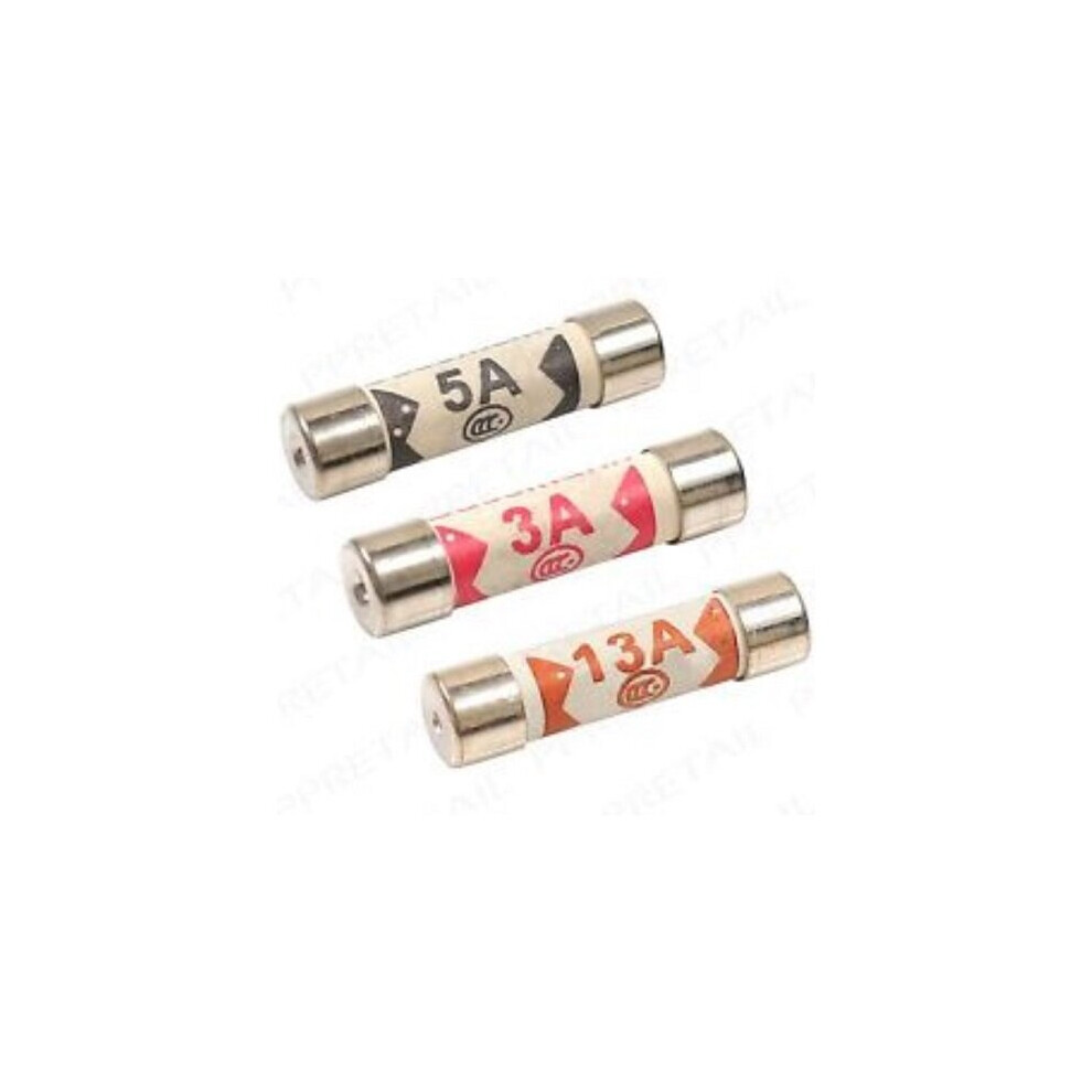 Mixed Household Plug Domestic Cartridge Fuse Set - 3A 5A 13A Amp - 8 Pack