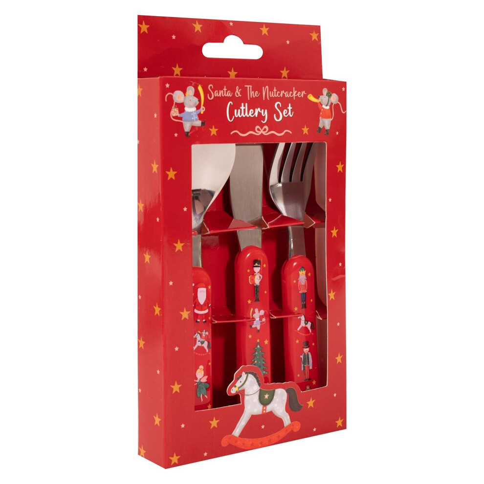 Christmas Kids Santa And Nutcracker 3 Piece Cutlery Set Xmas Toddler Stocking Filler