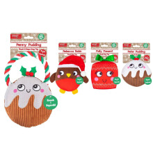 Set Of 4 Plush Christmas Dog Toys Squeaker Crinkles Pet Puppy Gift Present Tug Of War Interactive Game First Xmas