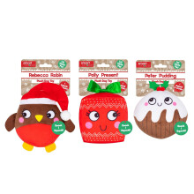 Set Of 3 Plush Christmas Dog Toys Squeaker Crinkles Pet Puppy Gift