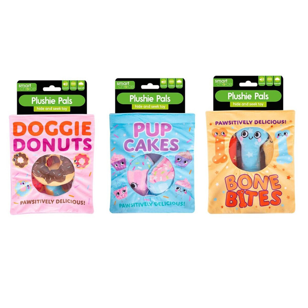 4 in 1 Dog Toys Snack Packet Plush Novelty Toy Puppy Birthday Interactive Crinkle Squeak Hide & Seek - Set of 3 Designs