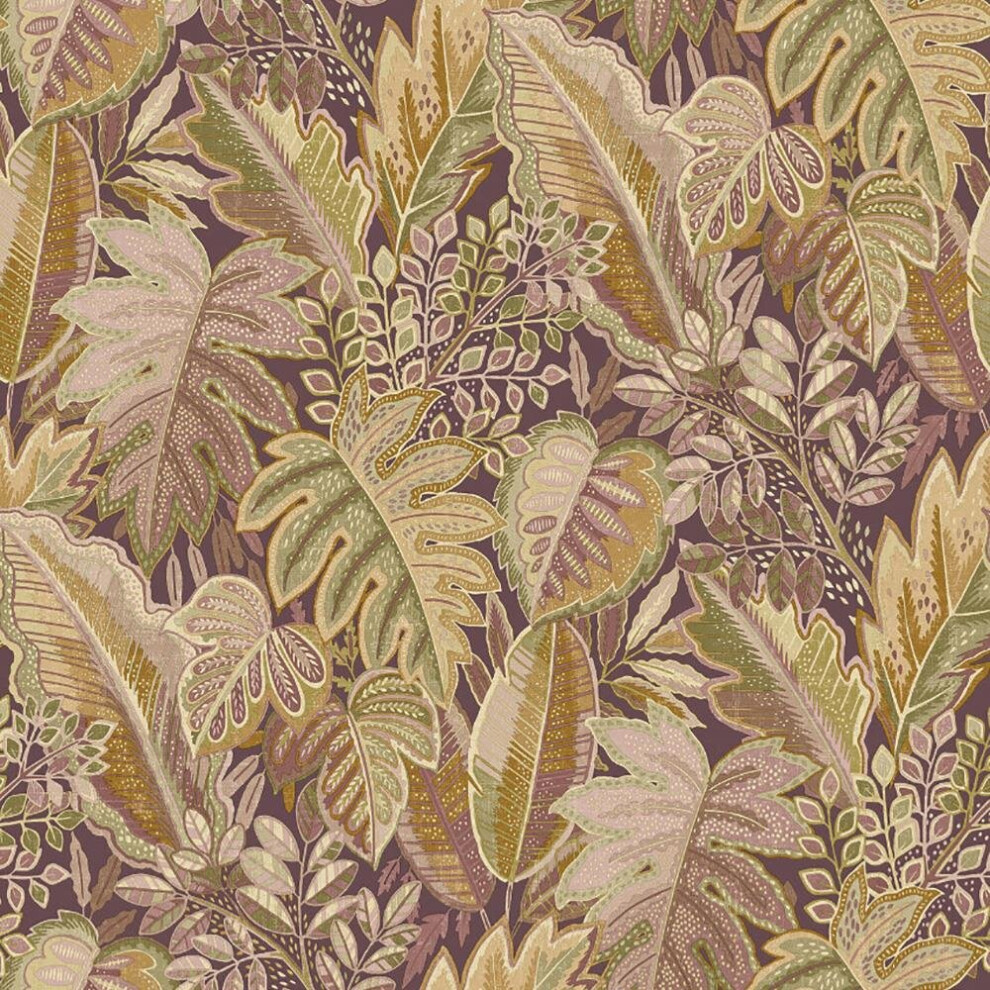 Grandeco Ciara Autumn Leaves Aubergine Wallpaper Naturistic Vinyl