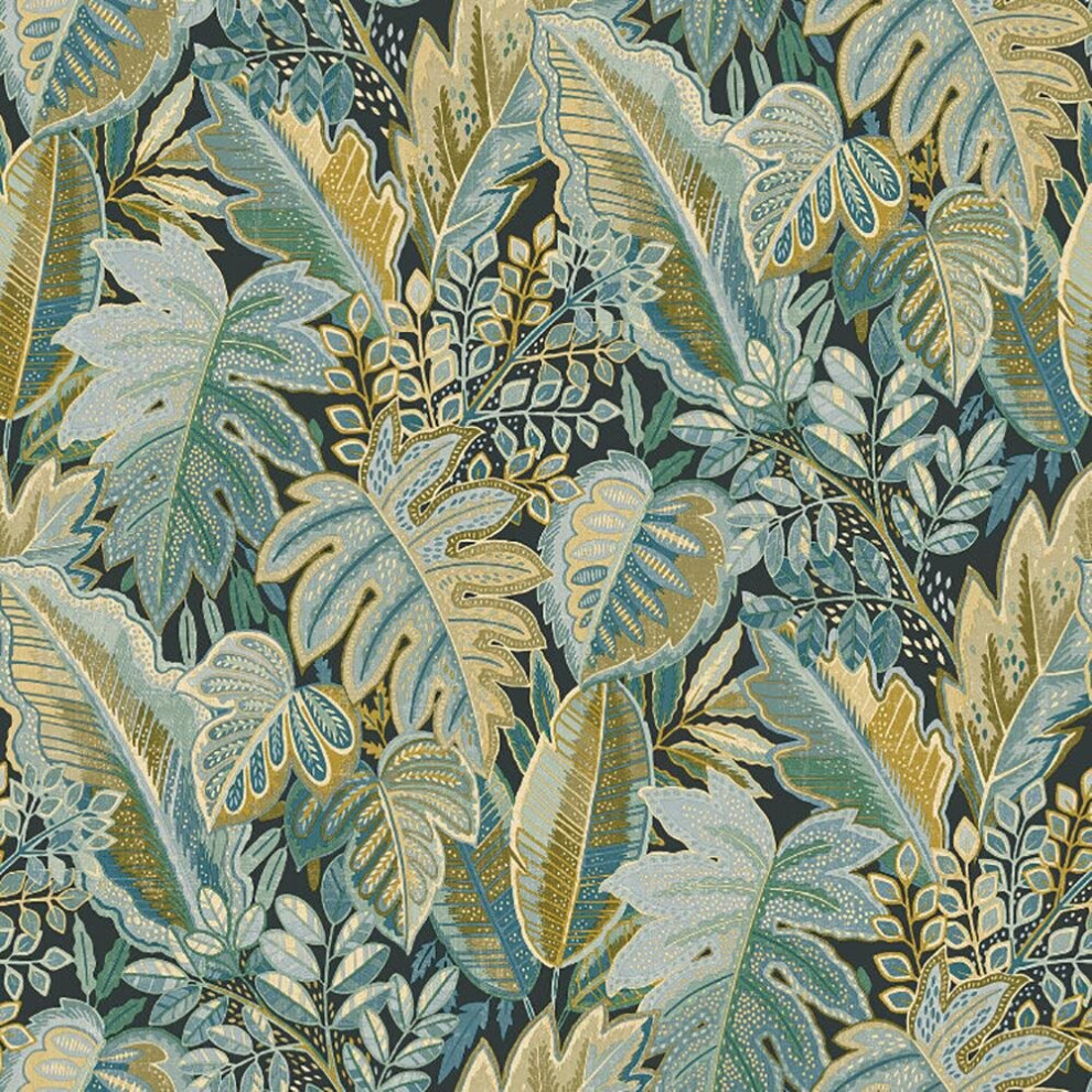 Grandeco Ciara Autumn Leaves Navy Wallpaper Naturistic Vinyl Blue