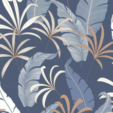 Arthouse Selago Blue Leaf Wallpaper Metallic Bronze Effect Modern Paste The Wall