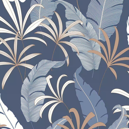 Arthouse Arthouse Selago Blue Leaf Wallpaper Metallic Bronze Effect Modern Paste The Wall