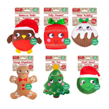 Pack Of 6 Plush Christmas Dog Toys Squeaker Crinkles Pet Puppy Gift Present Robin Xmas Pudding Sprout Tree Gingerbread