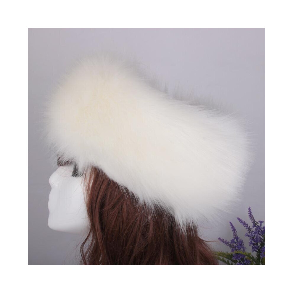 (White) New Women Lady Russian Fluffy Faux Fur Hat Headband Winter Warm Raccoon Cap