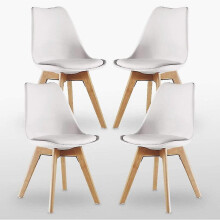 White Lorenzo Dining Chairs With Solid Wooden Legs - Set Of 4