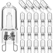 20-Pack G9 Halogen Bulbs, 25W, Clear Dimmable, 2800K Warm White, 360 Beam, Flicker-Free, 2,000h