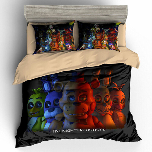 (D, Single(3pcs)) Five Nights 3d At Freddys Bedding Set 3pc Duvet Cover Pillowcase Sizes 4