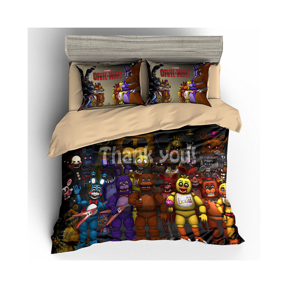 (E, Single（3pcs）) Five Nights 3d At Freddys Bedding Set 3pc Duvet Cover  Pillowcase Sizes 4
