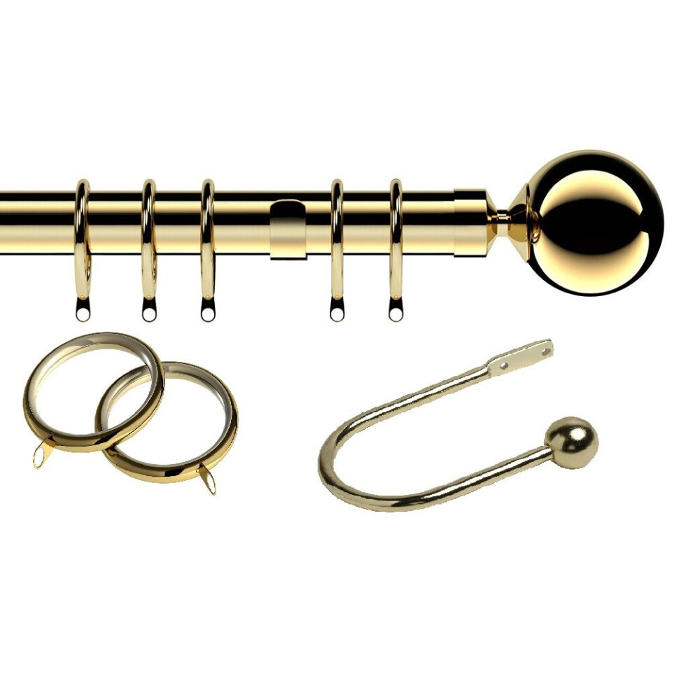 (Extra Lined Rings PK 8) 28mm Bright Brass Nikola Metal Cutain Pole Set