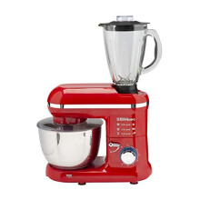 Sensio Home 2-in-1 Food Processor Blender & Stand Mixer Machine - 1300W Electric Motor - Dough Hook, Whisk, Beater, Splash Guard, 1.5L Glass Jug - Red