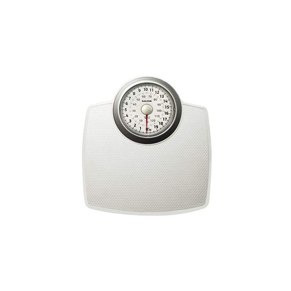 Salter 144 Whsvdr Classic Mechanical Bathroom Scale – Large Body Weight Scale, 130 Kg Maximum Capacity, Oversized Dial, Large Platform White