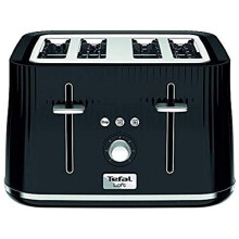 Tefal Loft TT760840 4-Slot Toaster, Black - Extra-Wide Slots, 2 Chambers, 7 Browning Levels, 1700 W, Defrost/Reheat