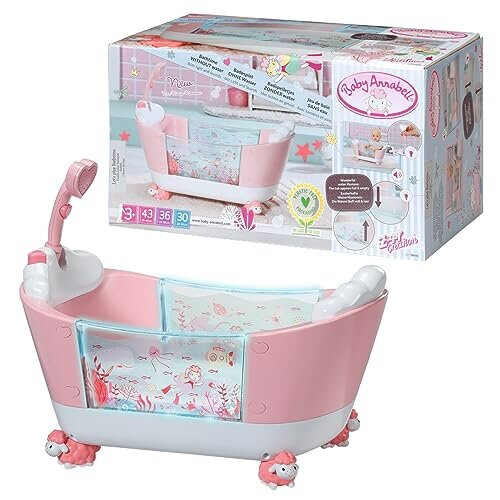 Baby Annabell Let's Play Bathtime Tub 43cm - Under-the-Sea Pattern & Special Water Effect - Lights Up - Creative Play Promotes Empathy