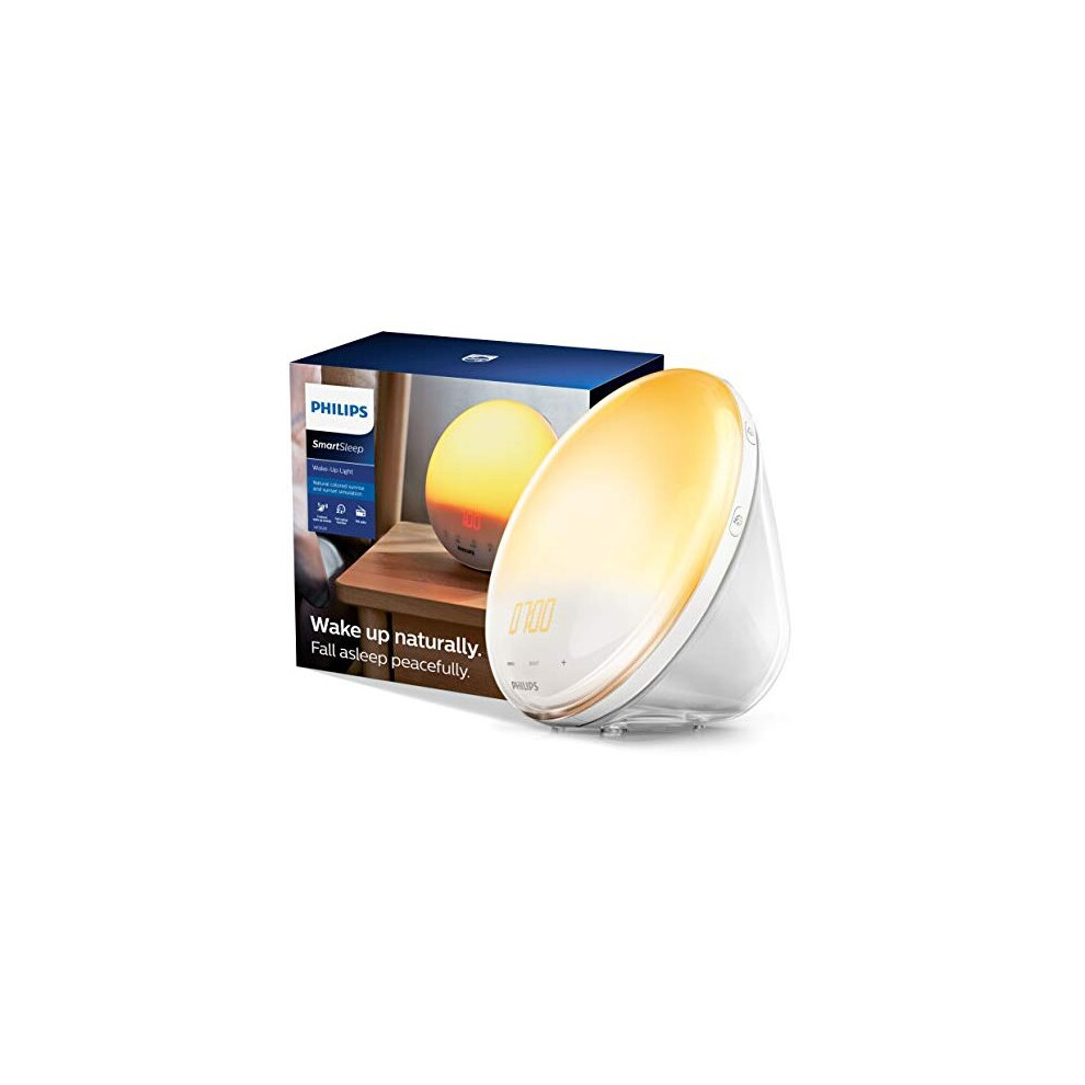 Philips SmartSleep Wake-up Light, Coloured Sunrise and Sunset Simulation, 7 Natural Sounds, FM Radio & Reading Lamp