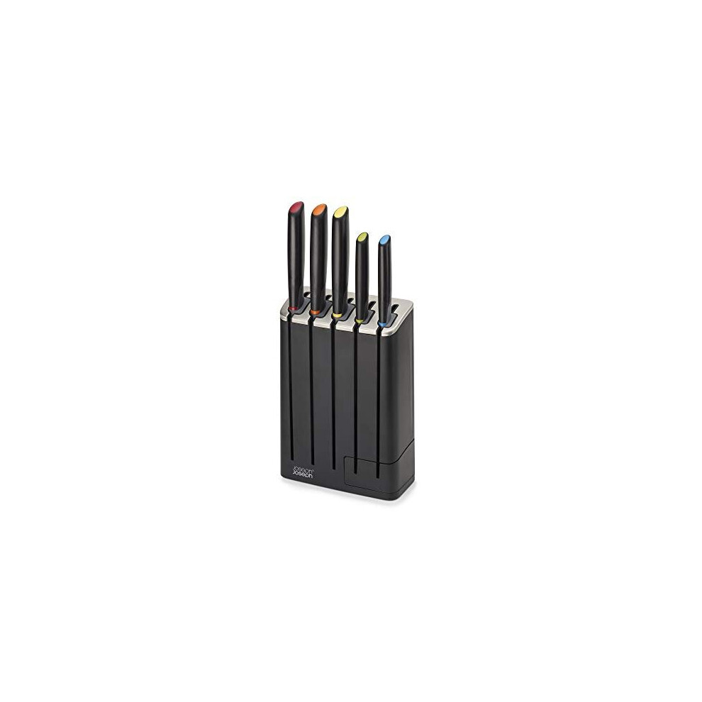 Joseph Joseph Elevate Knives SlimBlock Stainless Steel 5 Piece Kitchen Knife Block Set with ceramic sharpener – Black