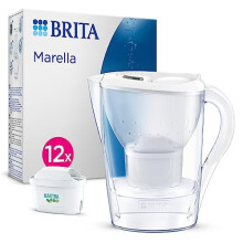 BRITA Marella Water Filter Jug White (2.4L) Annual Pack incl. 12x MAXTRA PRO All-in-1 cartridge - fridge-fitting jug