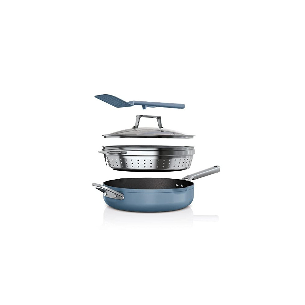 Ninja Foodi 9-in-1 PossiblePan [CW102BLUK] ZEROSTICK Technology, Integrated Steamer/Strainer & Spatula, Dishwasher Safe, Blue Macaron