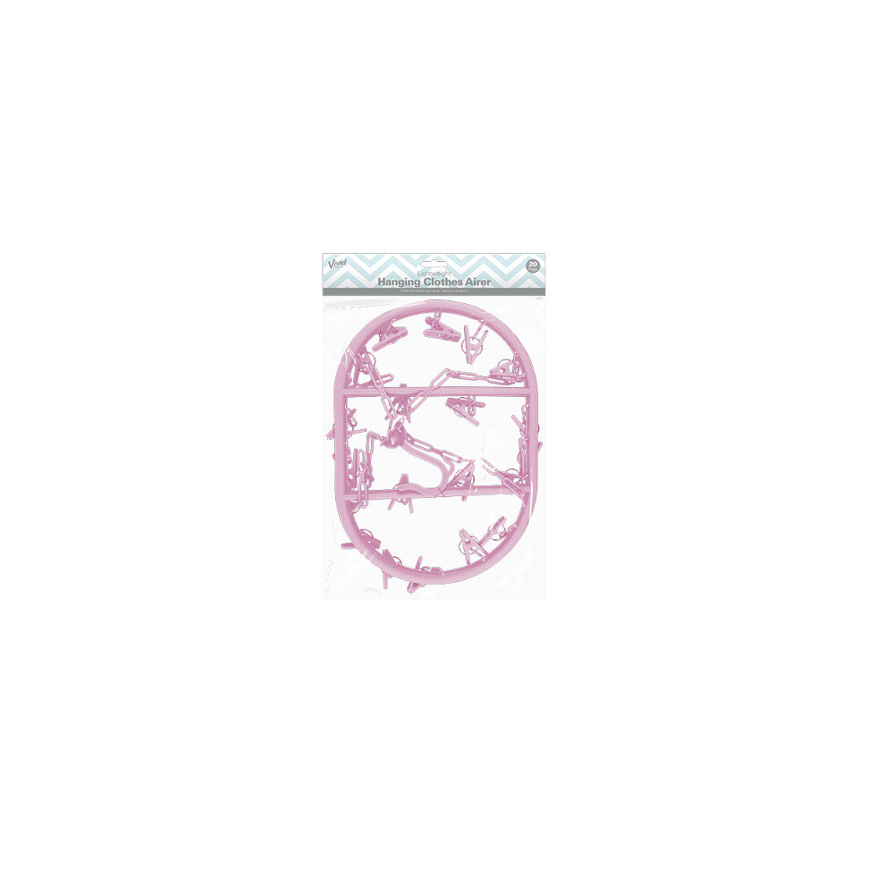 (Pink) Hanging Clothes Airer - 20 Pegs 3 Colours to Choose From