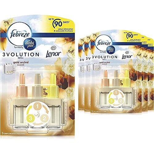 Febreze 3Volution Air Freshener PlugIn Diffuser Refill, 120 ml (20 ml x 6), Gold Orchid, With A