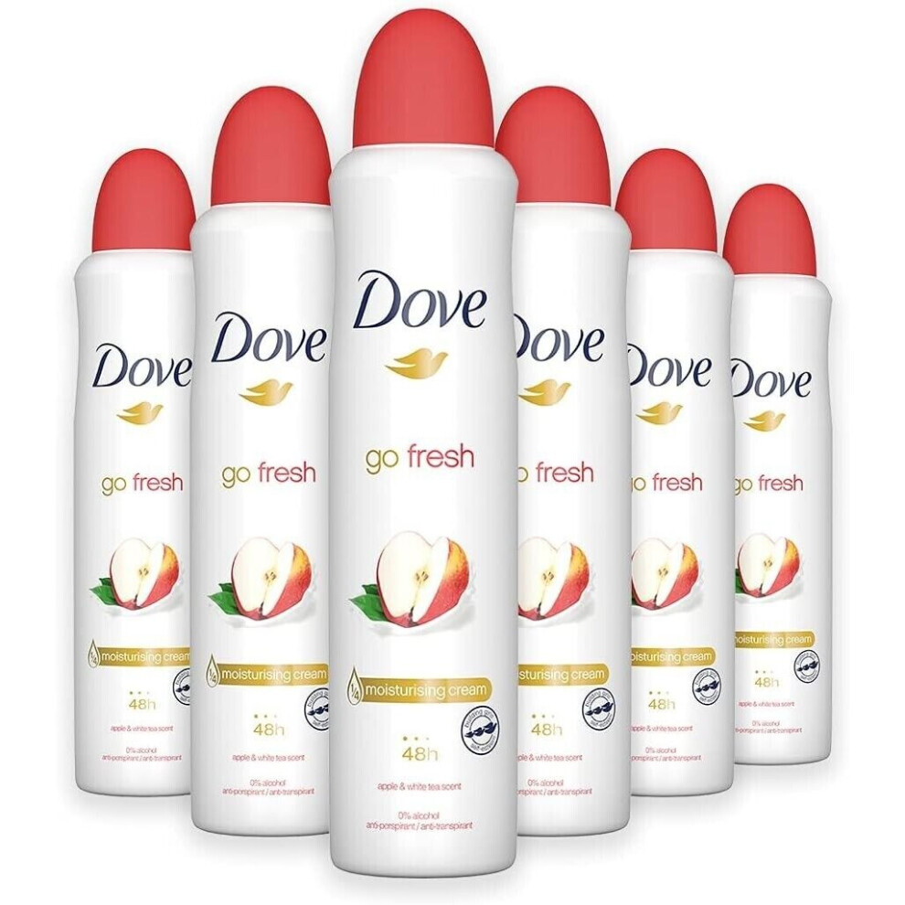 6 x 150ml Dove Apple & White Tea Scent Deodorant Spray Antiperspirant 0% Alcohol