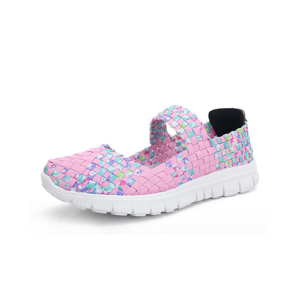 (Pink, EU 36) Women Slip On Walking Shoes Woven Elastic Flat Lightweight Sneakers Fashion
