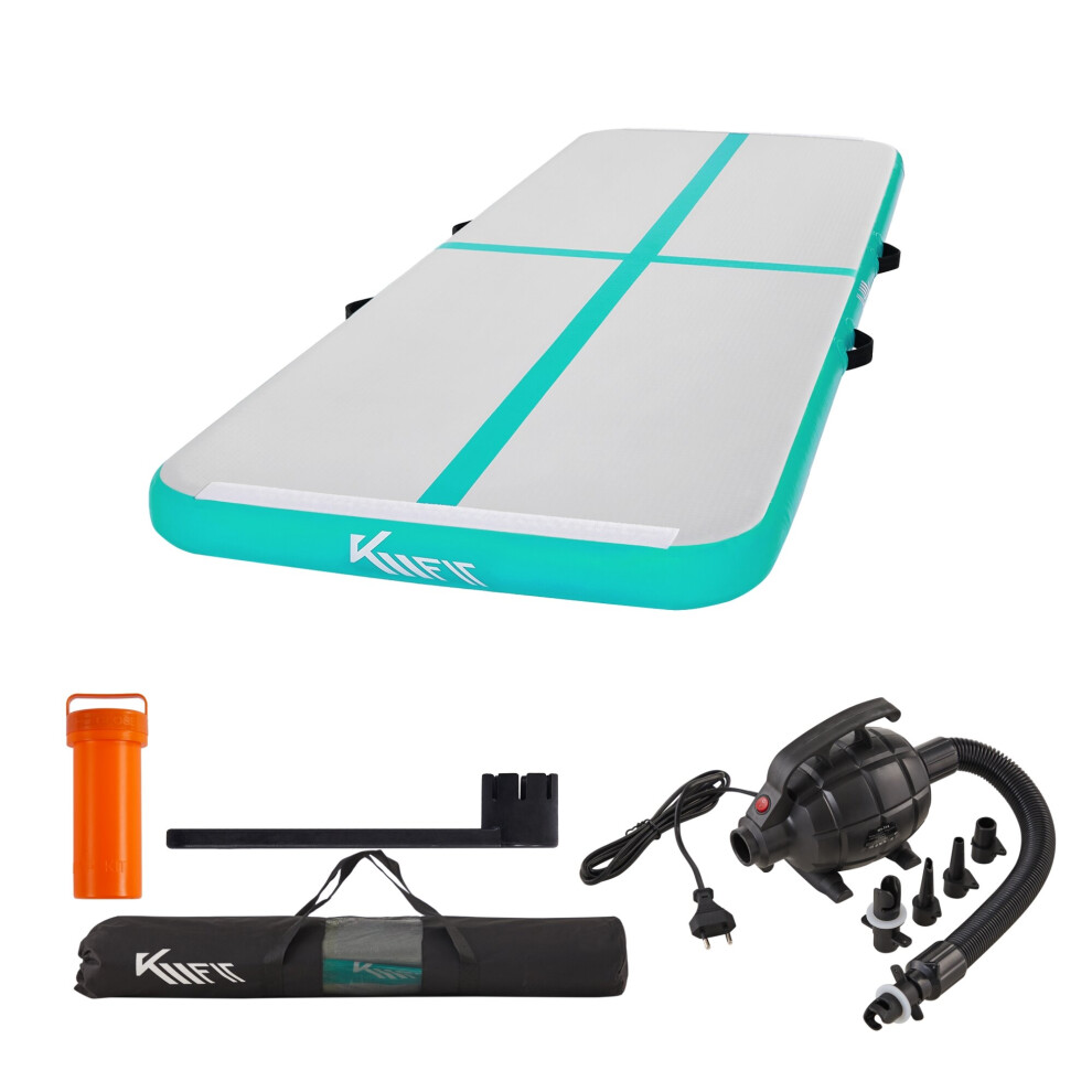 KM Fit Airtrack Mat 10cm high | 4 M Tumbling Mat Inflatable Fitness Mat | Gym Mat incl. Carrying Bag, Electric Air Pump & Flick Set | Mint Green