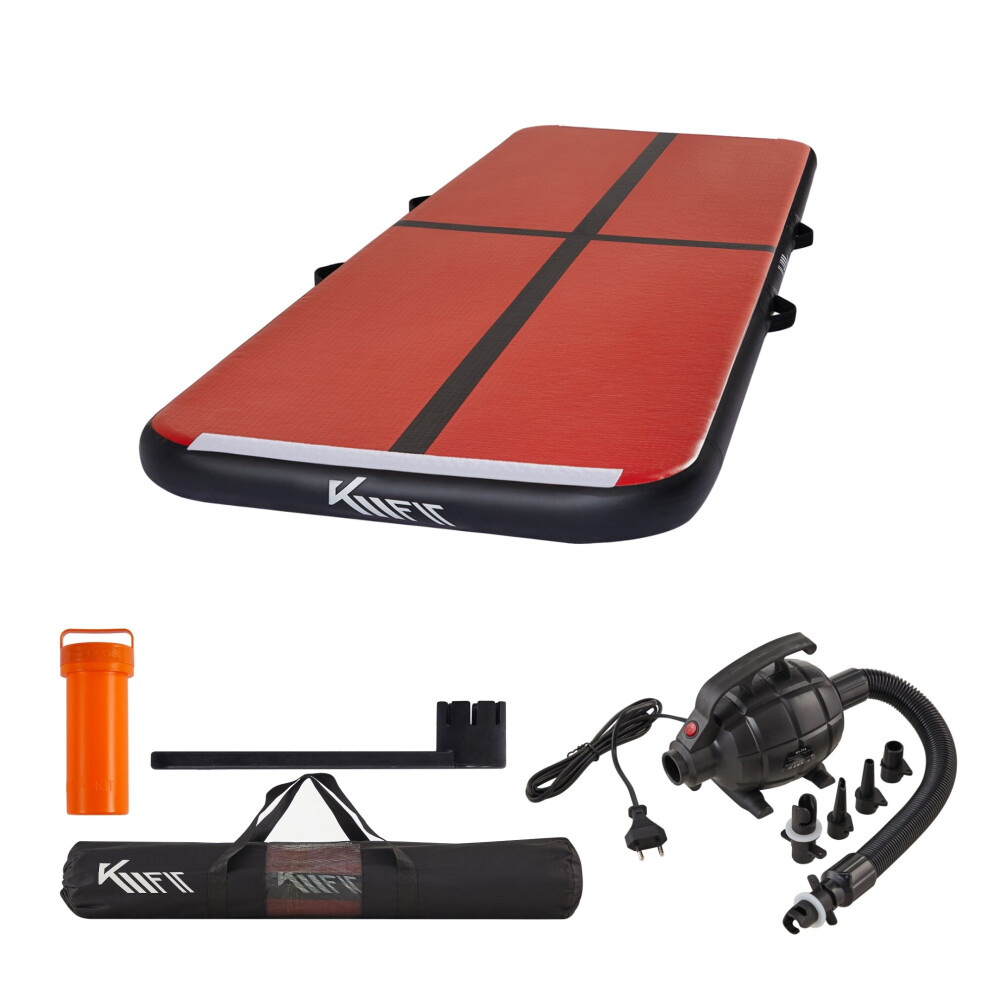 KM Fit Airtrack Mat 10cm high | 3 M Tumbling Mat Inflatable Fitness Mat | Gym Mat incl. Carrying Bag, Electric Air Pump & Flick Set | Black-Red