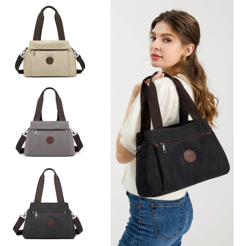 (Black) Kono Canvas Handbag Women Hobo Shoulder Bag Vintage Top Handle Crossbody Bag Casual Multifunction Tote Bag for Working Shopping 2