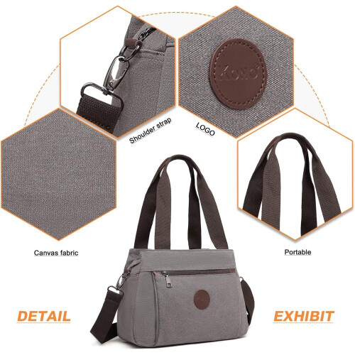 (Grey) Kono Canvas Handbag Women Hobo Shoulder Bag Vintage Top Handle Crossbody Bag Casual Multifunction Tote Bag for Working Shopping 1