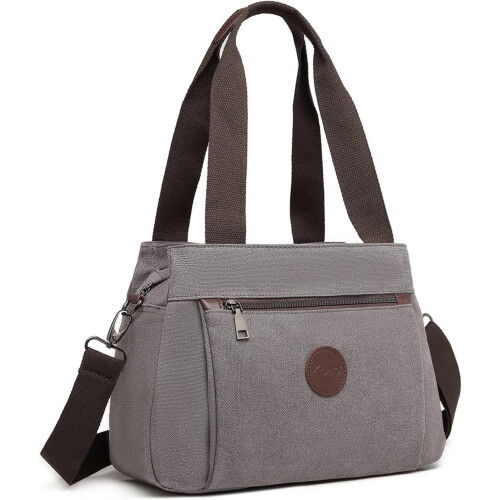 (Grey) Kono Canvas Handbag Women Hobo Shoulder Bag Vintage Top Handle Crossbody Bag Casual Multifunction Tote Bag for Working Shopping