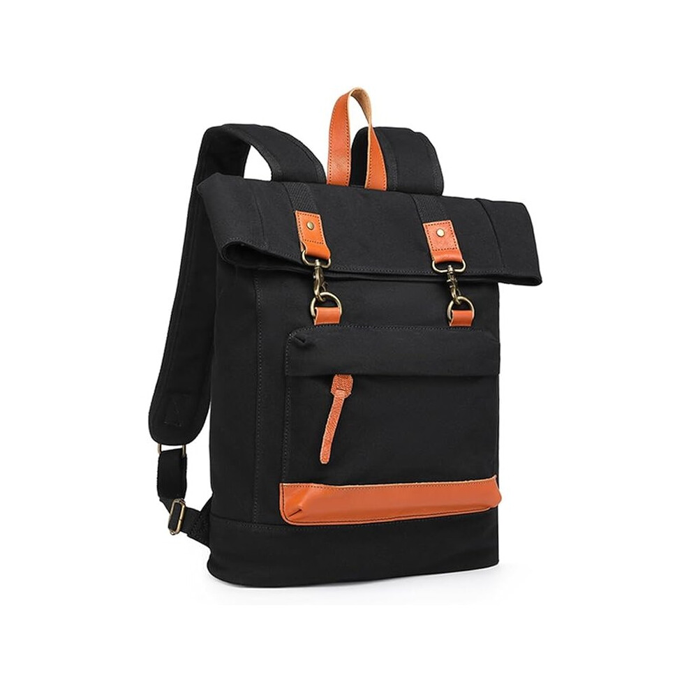 (Black) Canvas Backpack Large Capacity Casual College Daypack for Women and Men Anti Theft Laptop Bag Lightweight School Bag for Travel Work Shopping