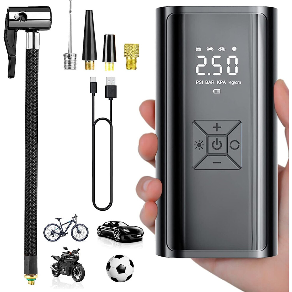 Electric Air Compressor Inflator Tire Pump Bicycle Bike Rechargeable