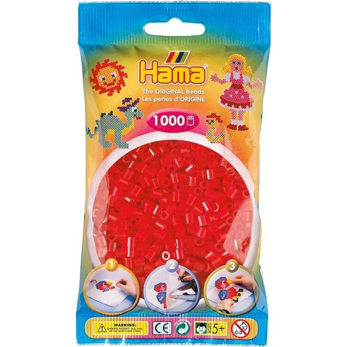 Hama Beads Hama Beads 1,000 Bead Refill And Plastic Bag  - Translucent Red