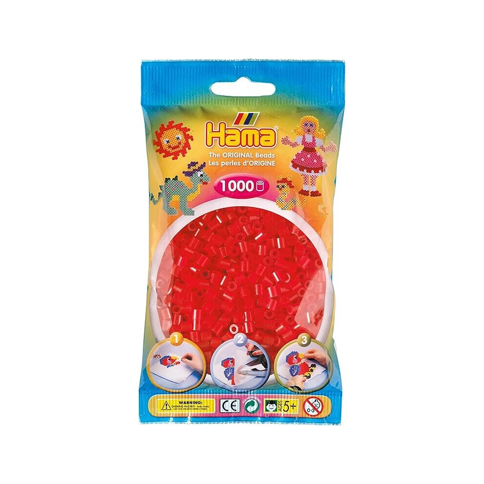 Hama Beads 1,000 Bead Refill And Plastic Bag  - Translucent Red