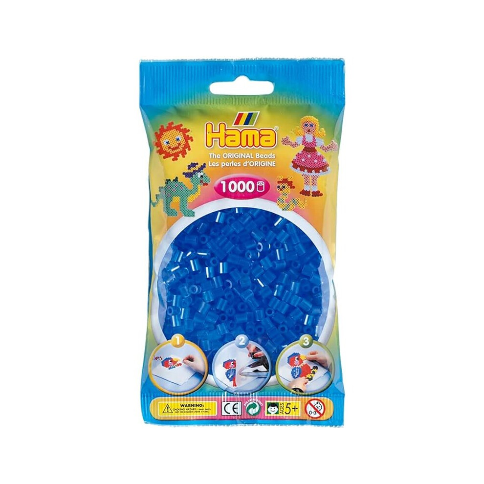 Hama Beads 1,000 Bead Refill And Plastic Bag - Translucent Blue