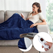 ( Dark Blue) Large Electric Heated Throws Over Blanket Digital Control Warm Fleece Washable