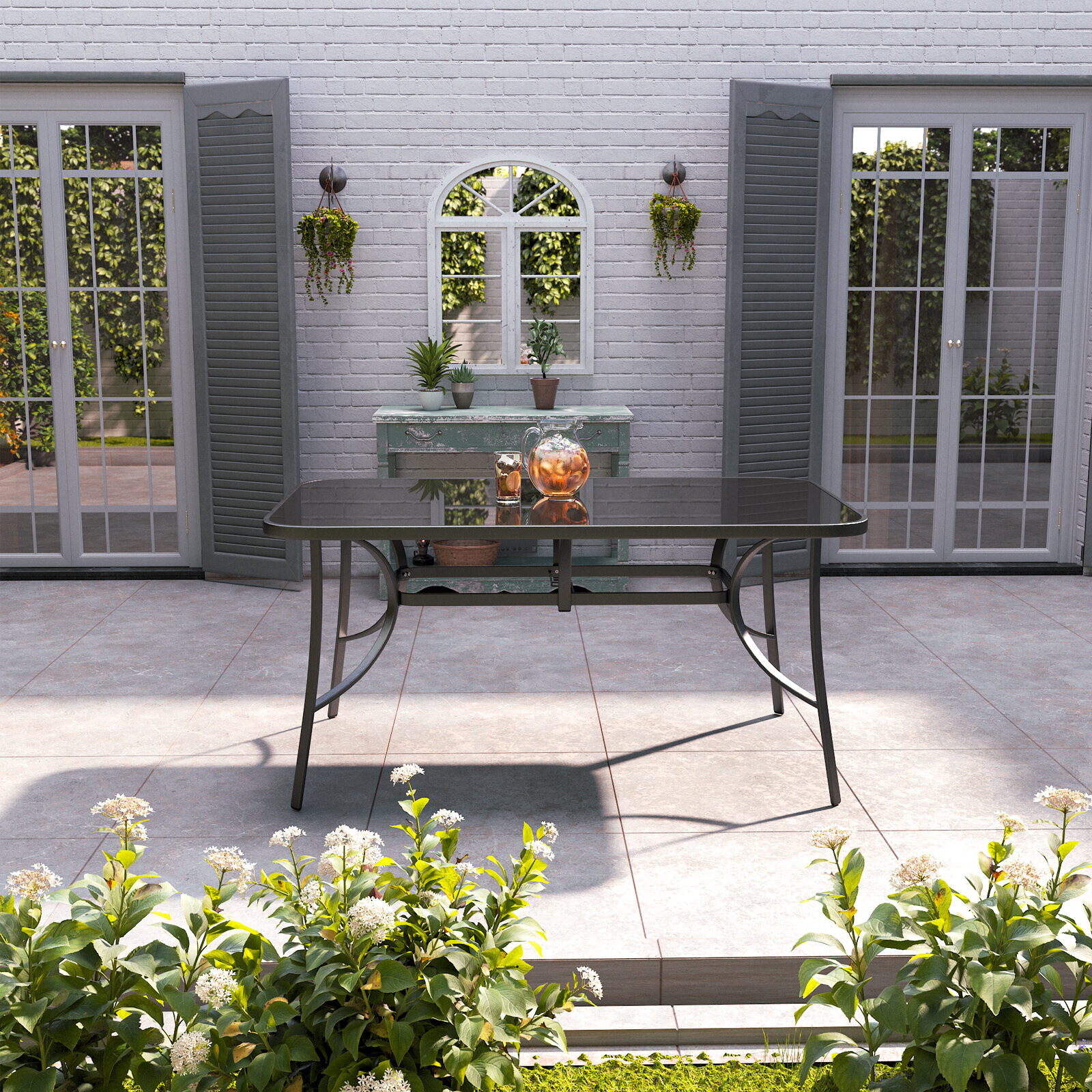 Tempered Glass Outdoor Garden Table with Parasol Hole on OnBuy