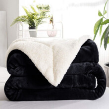 (Single: 130 X 150 cm, Black) 480GSM Sherpa Fleece Reversible Blanket Sofa Throw - Thick Blanket for all Seasons UK Made