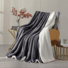 (Double: 150 X 200 cm, Grey) 480GSM Sherpa Fleece Reversible Blanket Sofa Throw - Thick Blanket for all Seasons UK Made