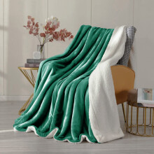 (Double: 150 X 200 cm, Green Emerald) 480GSM Sherpa Fleece Reversible Blanket Sofa Throw - Thick Blanket for all Seasons UK Made