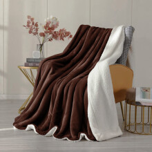 (Double: 150 X 200 cm, Brown Coffee) 480GSM Sherpa Fleece Reversible Blanket Sofa Throw - Thick Blanket for all Seasons UK Made